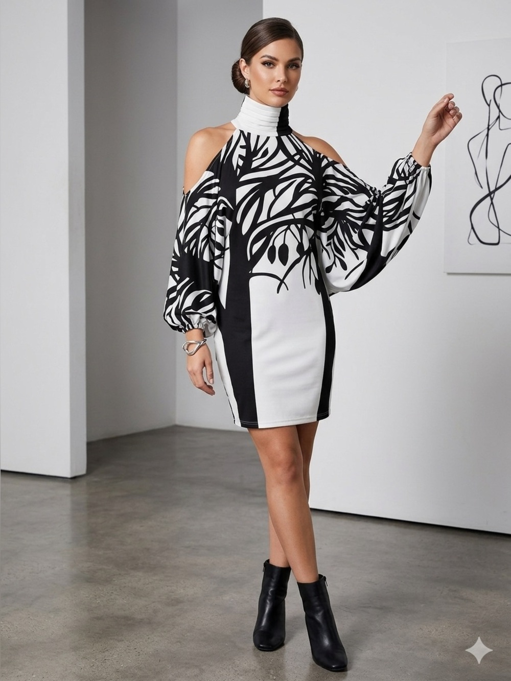 Abstract Batwing Dress